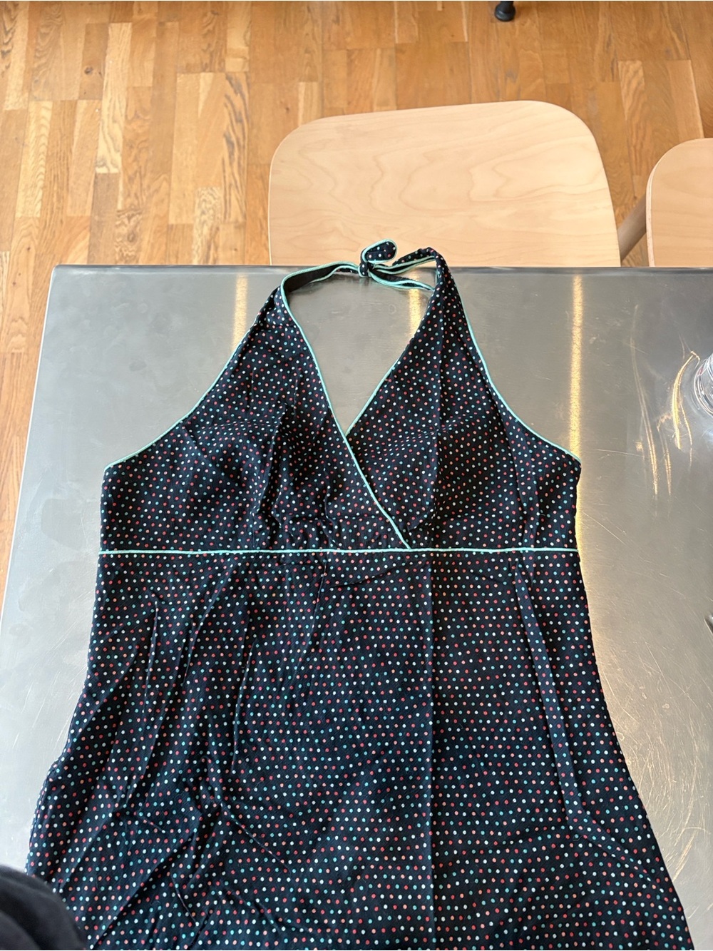 Club Monaco Black Polka Dot Dress with Mint Trim